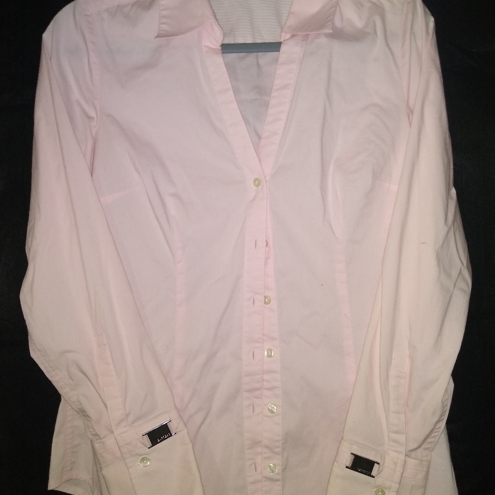 EXPRESS ESSENTIAL STRETCH PINK BUTTON DOWN BLOUSE